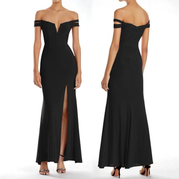 Aqua Dresses & Skirts - AQUA Black Off-the-Shoulder Slit Formal Gown Party Floor-Length Party Dress sz 6